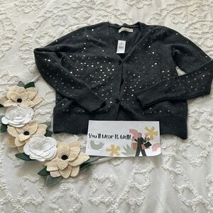 Gray cardi with silver stars from Loft. Size S